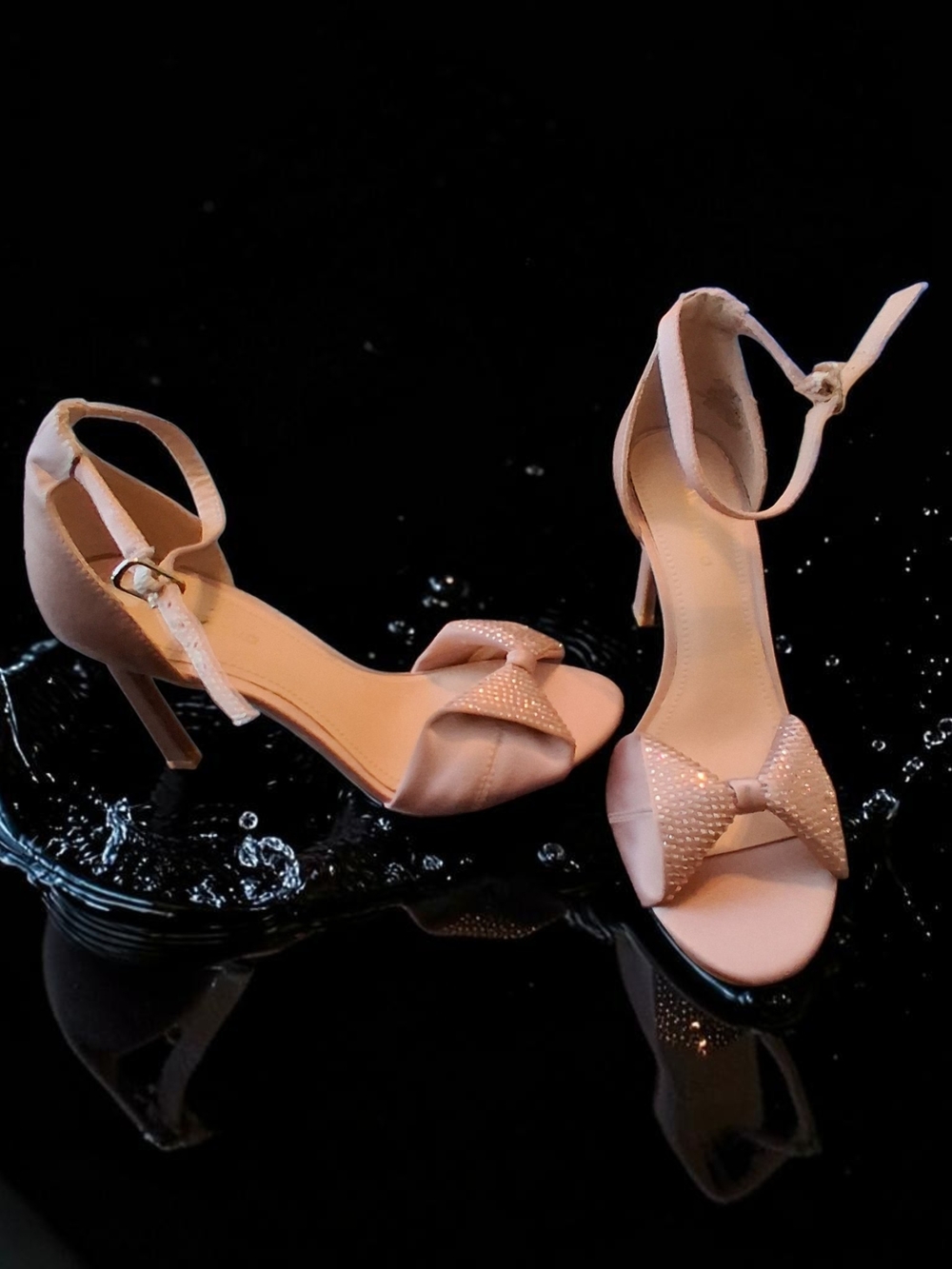 Rose Gold Max Studio Rorima2 Embellished Bow Open Toe Heels Womens ShoesSize 6.5